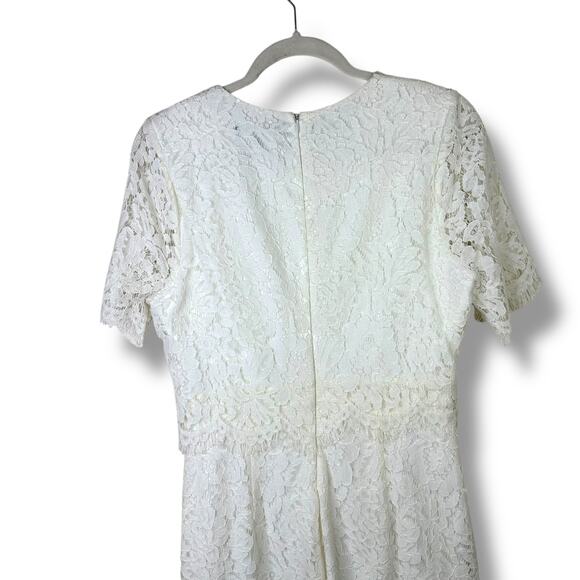 Lulus NWOT Devotion Off-White Eyelash Lace Sheer Cap Sleeve Midi Dress Medium - Picture 11 of 12